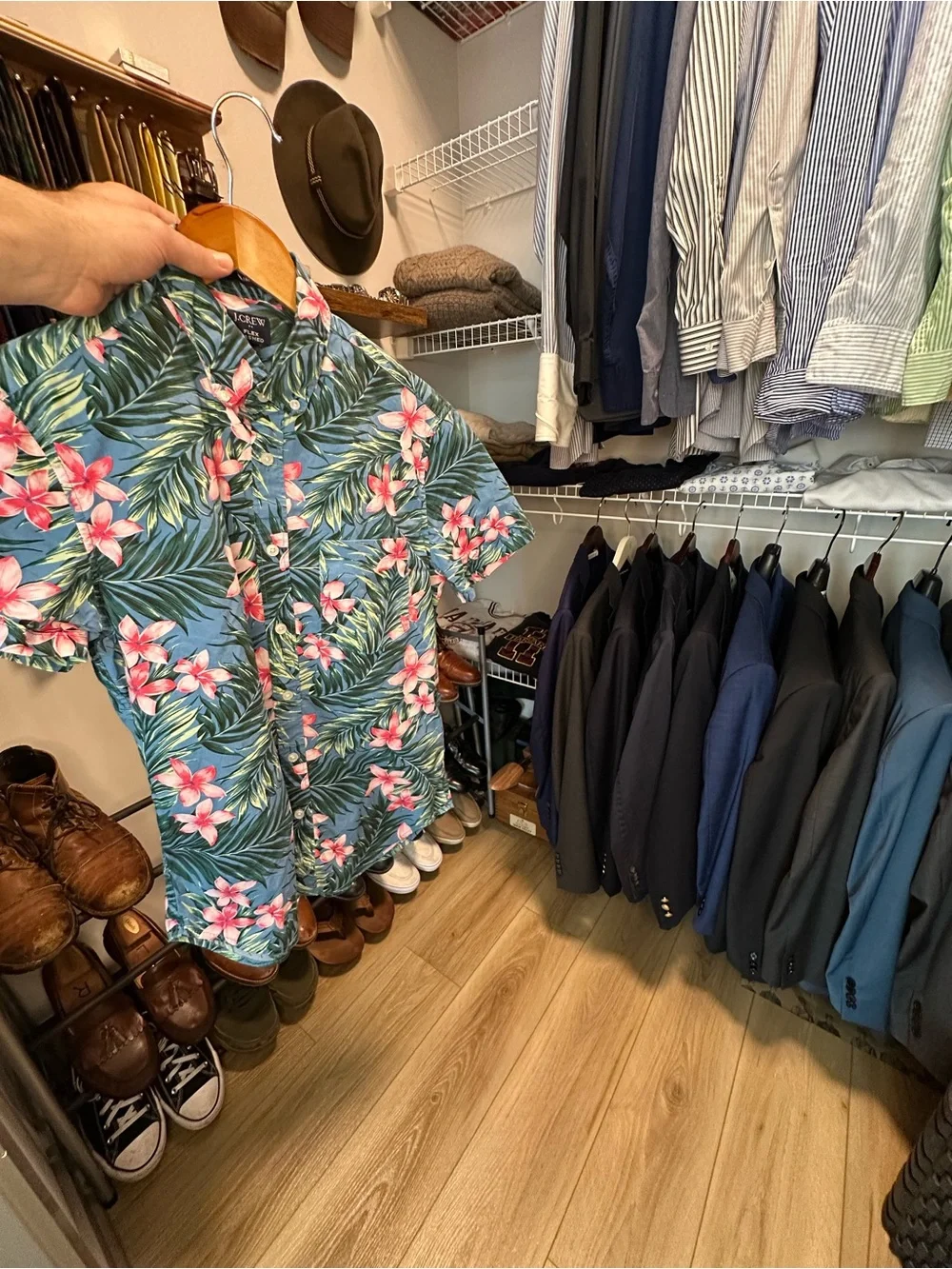 J. Crew Teal Blue Tropical Floral Short-Sleeve Button-Down Shirt
